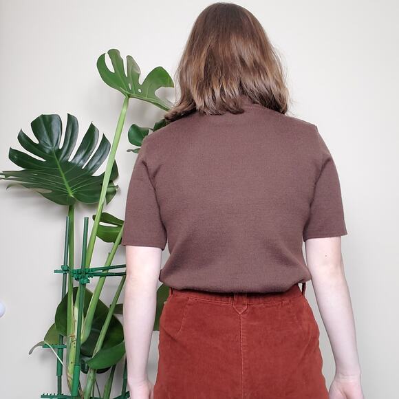 Vintage 70s 80s Cowlneck Sweater Wool Espresso Brown Medium - Picture 2 of 6